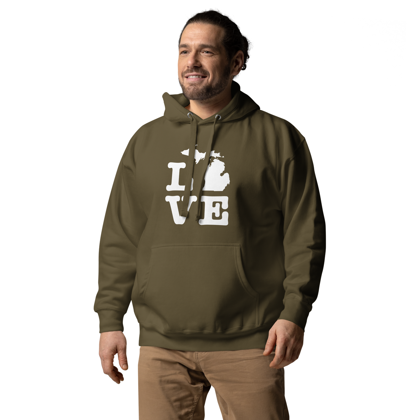 Michigan 'Love' Unisex Premium Hoodie (Typewriter Font w/MI Outline)