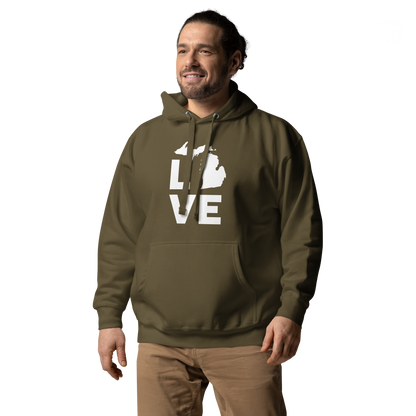 Michigan 'Love' Unisex Premium Hoodie (Geometric Sans Font w/MI Outline)