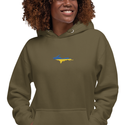 Michigan Upper Peninsula Hoodie (w/ Embroidered Ukraine Flag Outline) | Unisex Premium