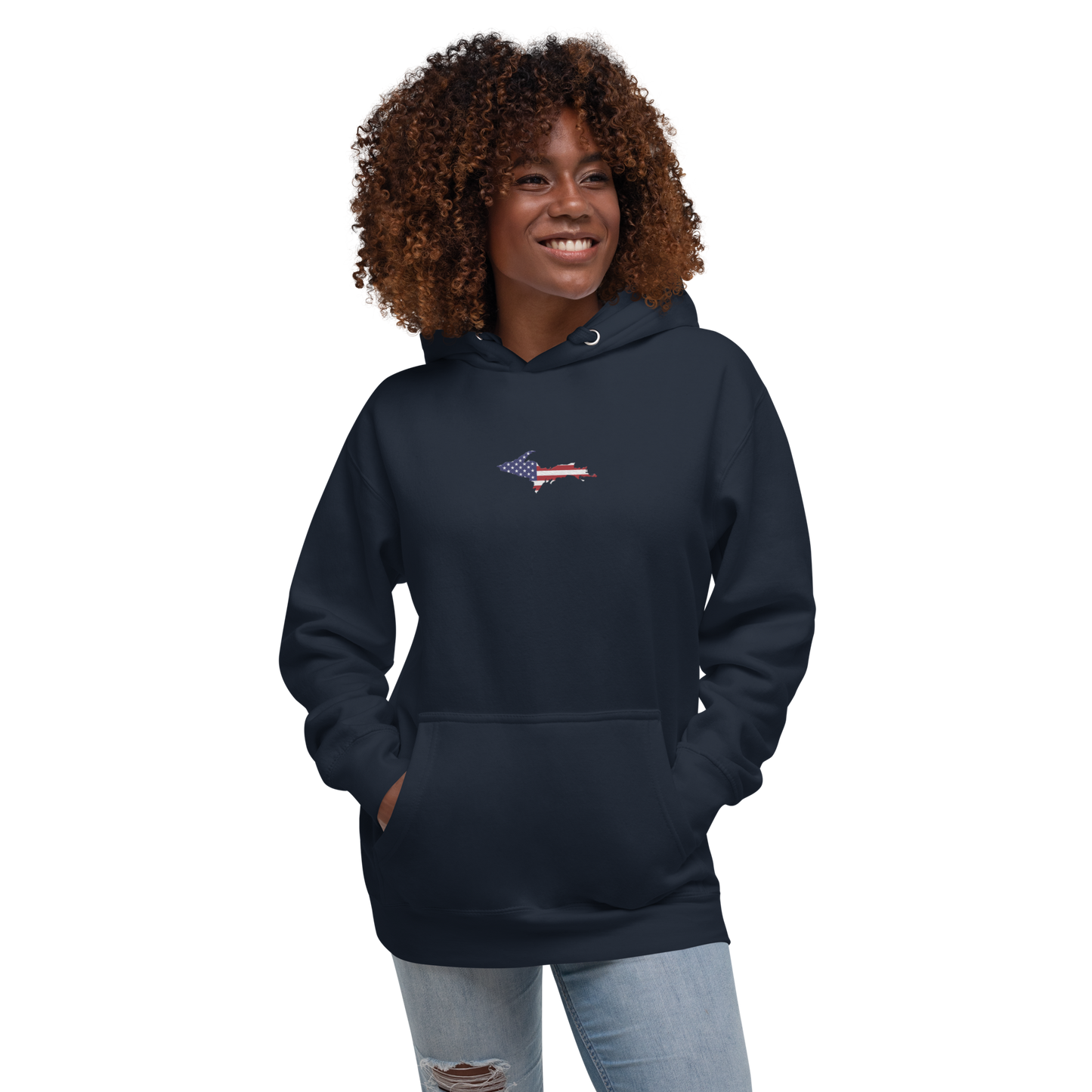 Michigan Upper Peninsula Hoodie (w/ Embroidered UP USA Flag Outline) | Unisex Premium