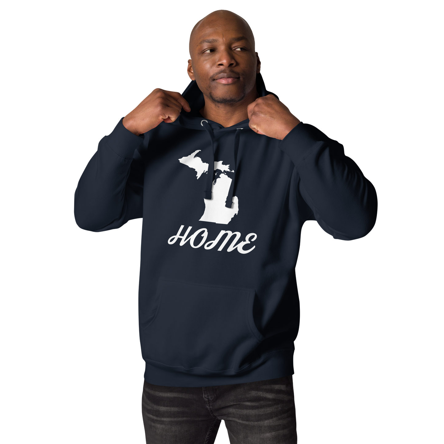 Michigan 'Home' Unisex Premium Hoodie (Script Font w/ MI Outline)