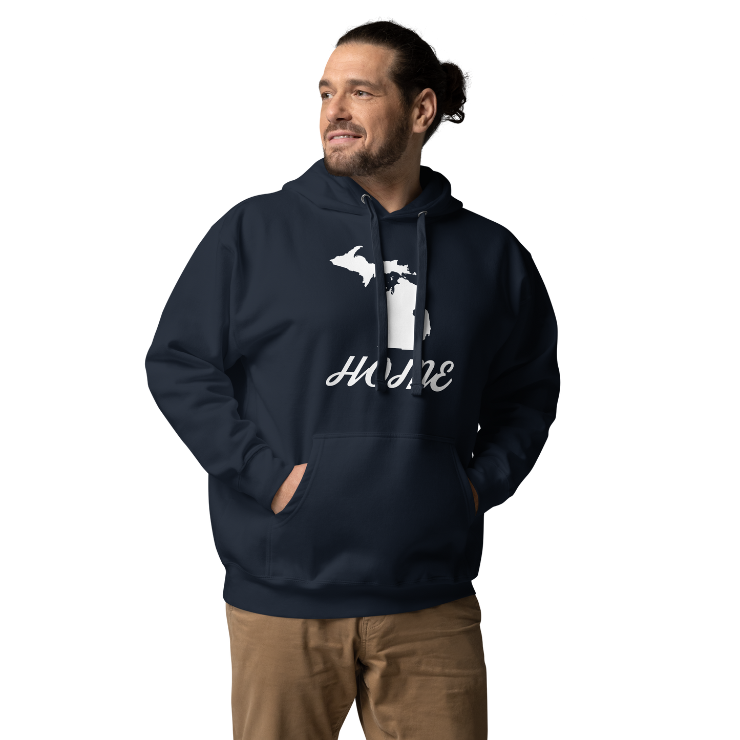 Michigan 'Home' Unisex Premium Hoodie (Script Font w/ MI Outline)