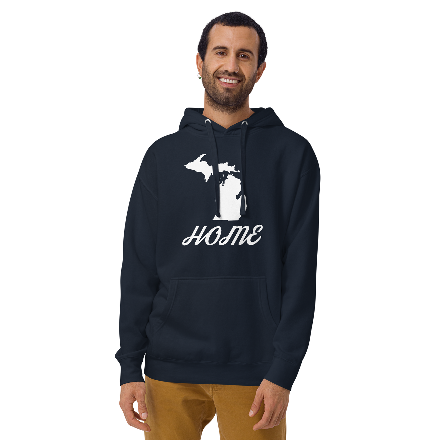 Michigan 'Home' Unisex Premium Hoodie (Script Font w/ MI Outline)