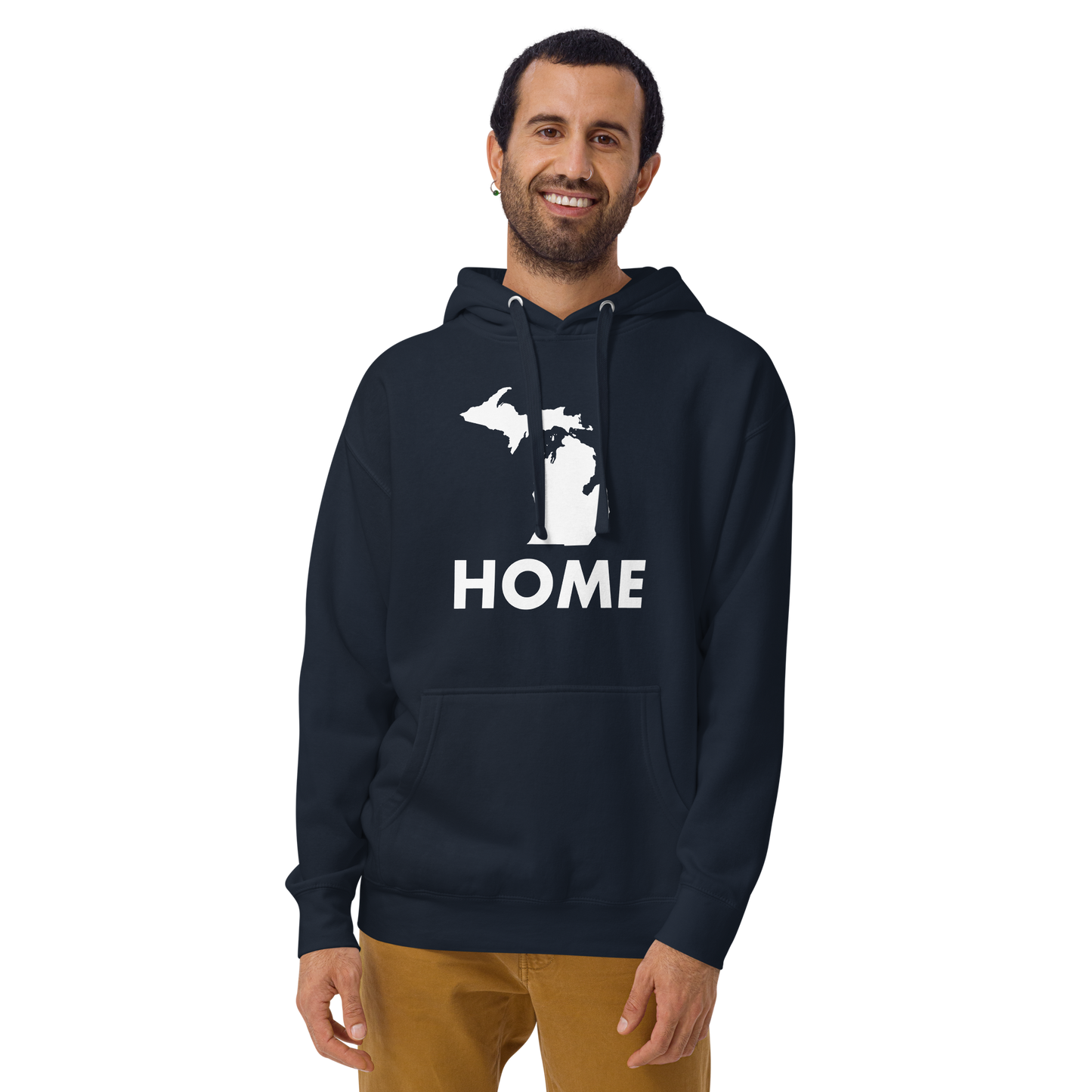 Michigan 'Home' Unisex Premium Hoodie (Geometric Sans Font w/ MI Outline)