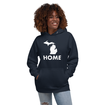 Michigan 'Home' Unisex Premium Hoodie (Geometric Sans Font w/ MI Outline)