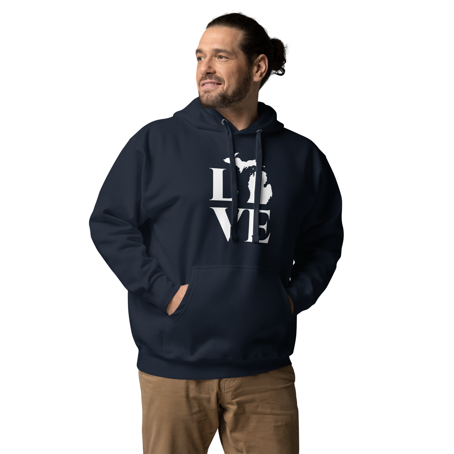 Michigan 'Love' Unisex Premium Hoodie (Classical Roman Font w/MI Outline)