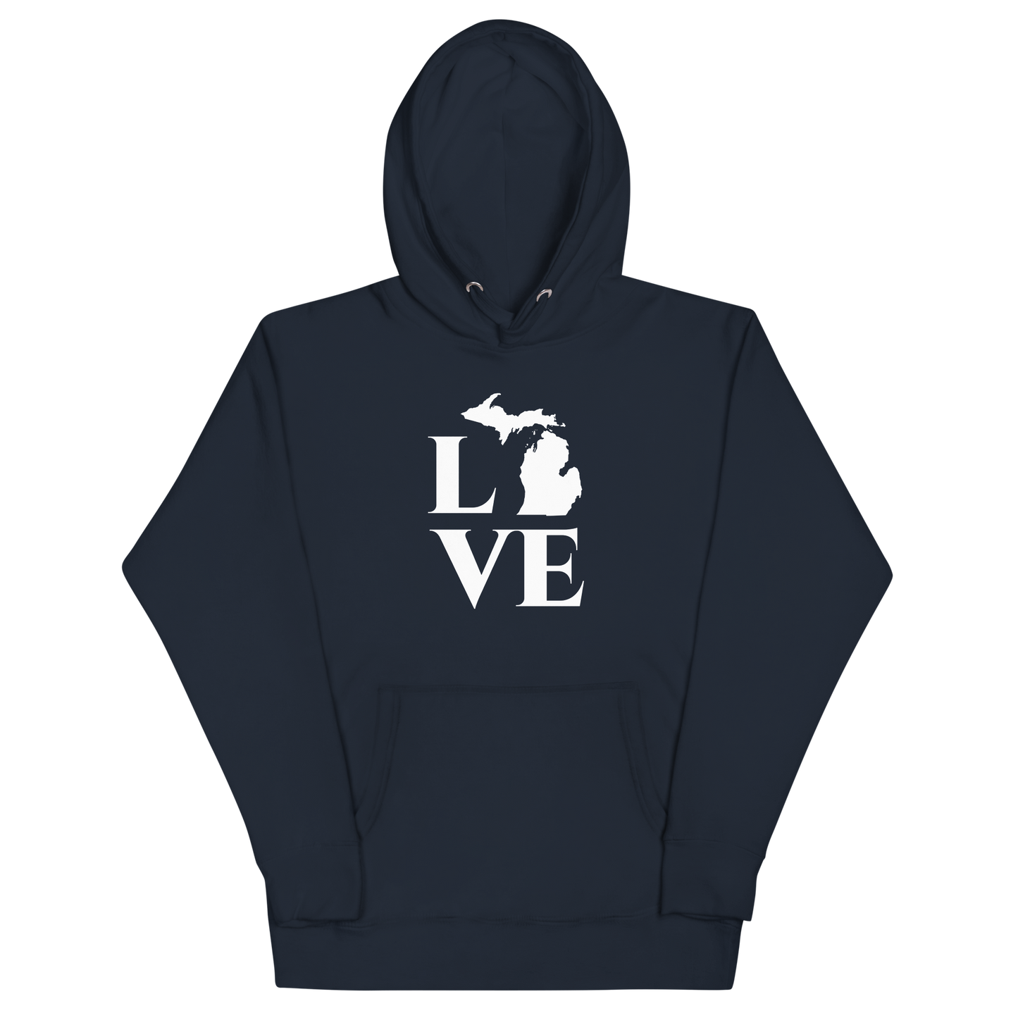 Michigan 'Love' Unisex Premium Hoodie (Classical Roman Font w/MI Outline)