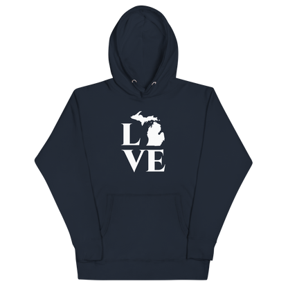 Michigan 'Love' Unisex Premium Hoodie (Classical Roman Font w/MI Outline)