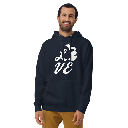 Michigan 'Love' Unisex Premium Hoodie (Script Font w/MI Outline)