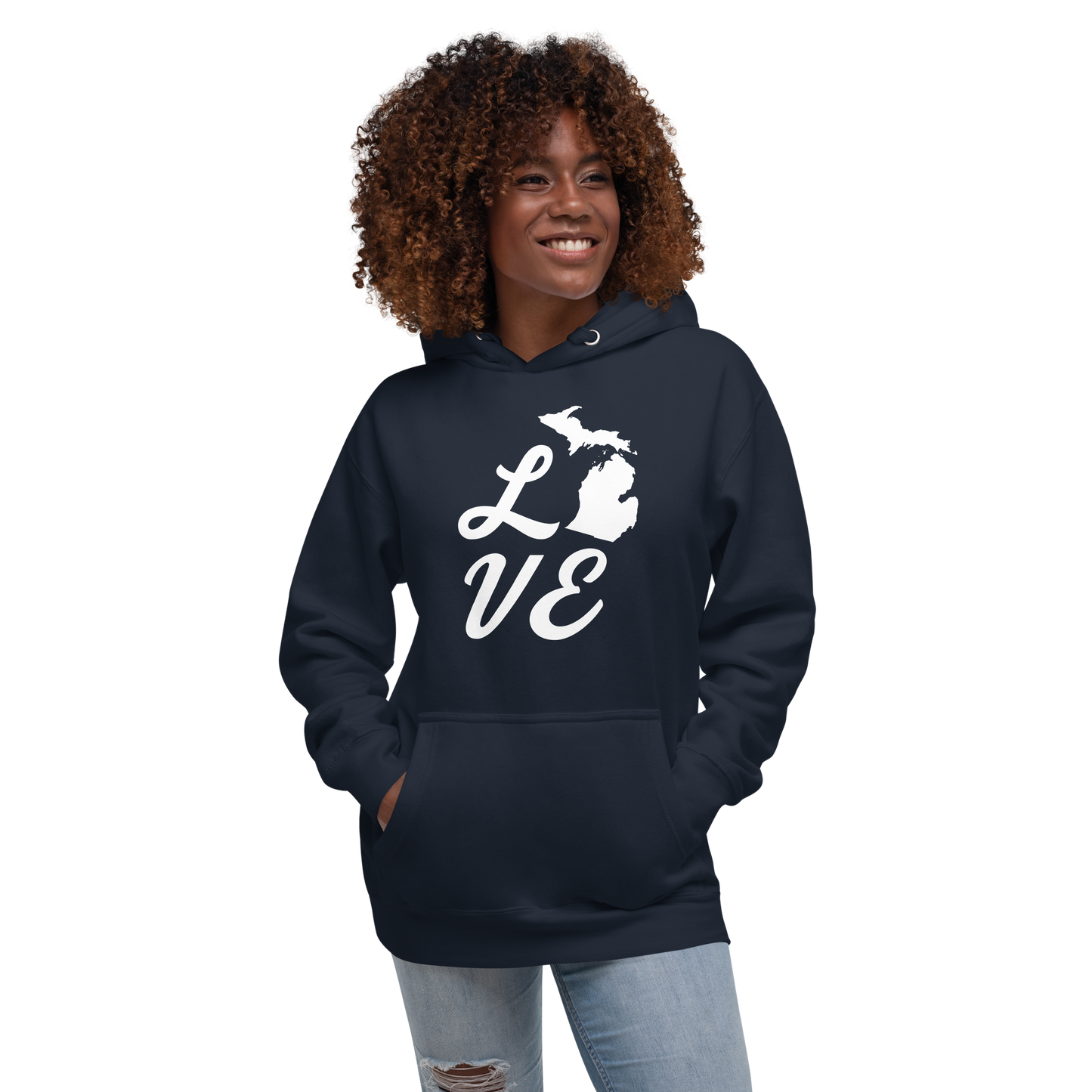 Michigan 'Love' Unisex Premium Hoodie (Script Font w/MI Outline)