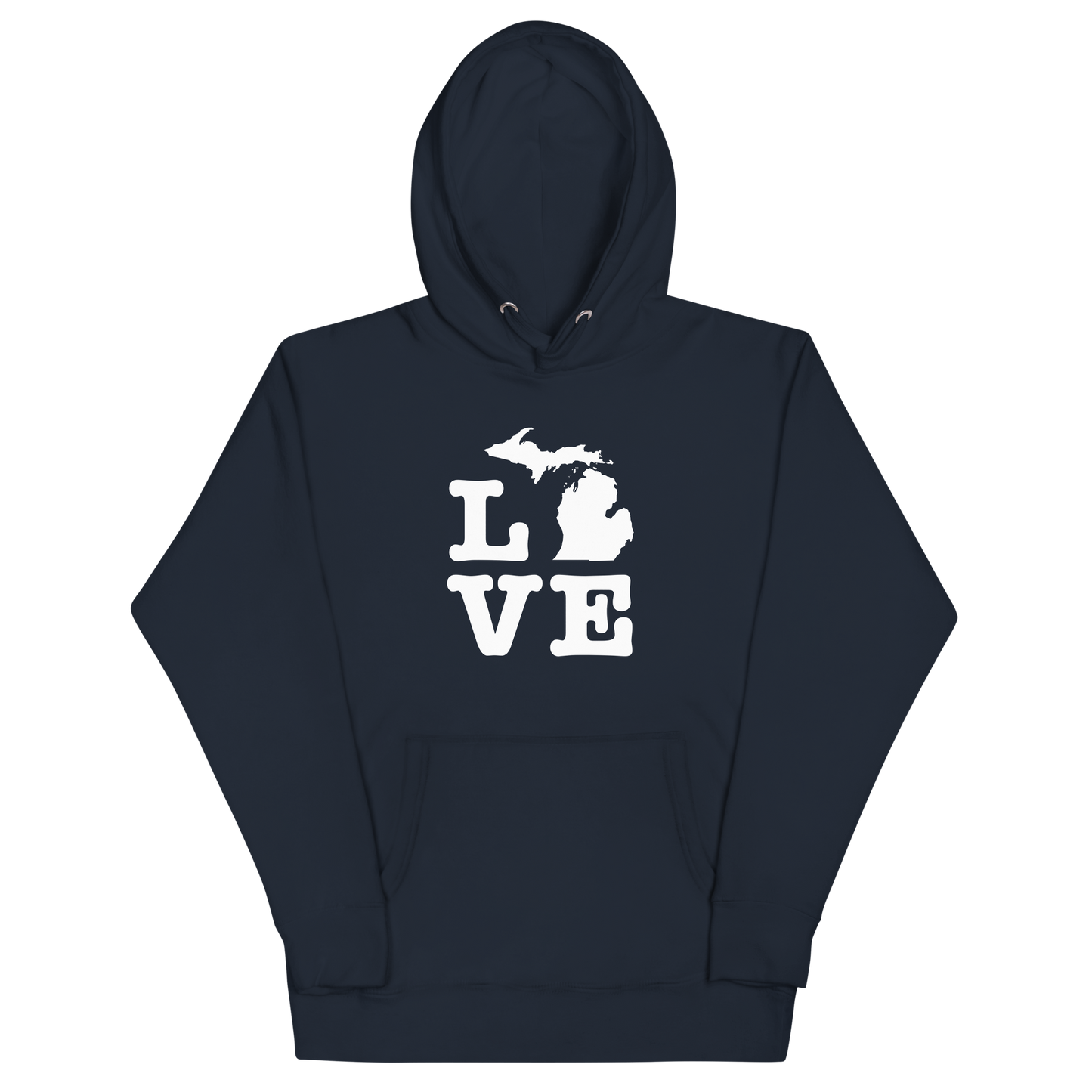 Michigan 'Love' Unisex Premium Hoodie (Typewriter Font w/MI Outline)