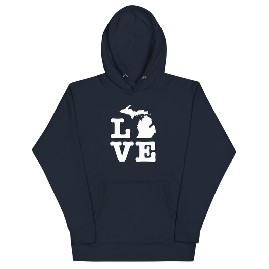 Michigan 'Love' Unisex Premium Hoodie (Typewriter Font w/MI Outline)