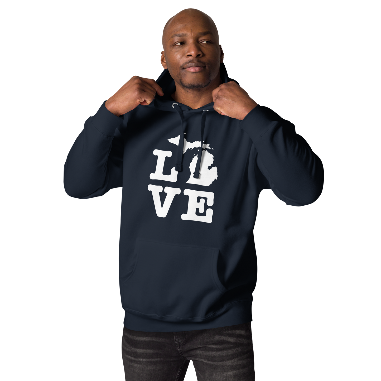 Michigan 'Love' Unisex Premium Hoodie (Typewriter Font w/MI Outline)