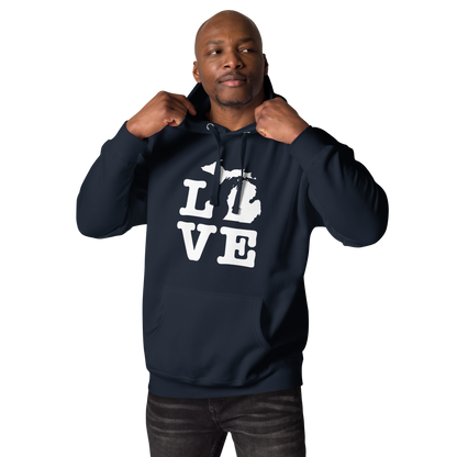 Michigan 'Love' Unisex Premium Hoodie (Typewriter Font w/MI Outline)