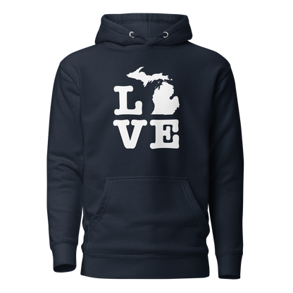 Michigan 'Love' Unisex Premium Hoodie (Typewriter Font w/MI Outline)