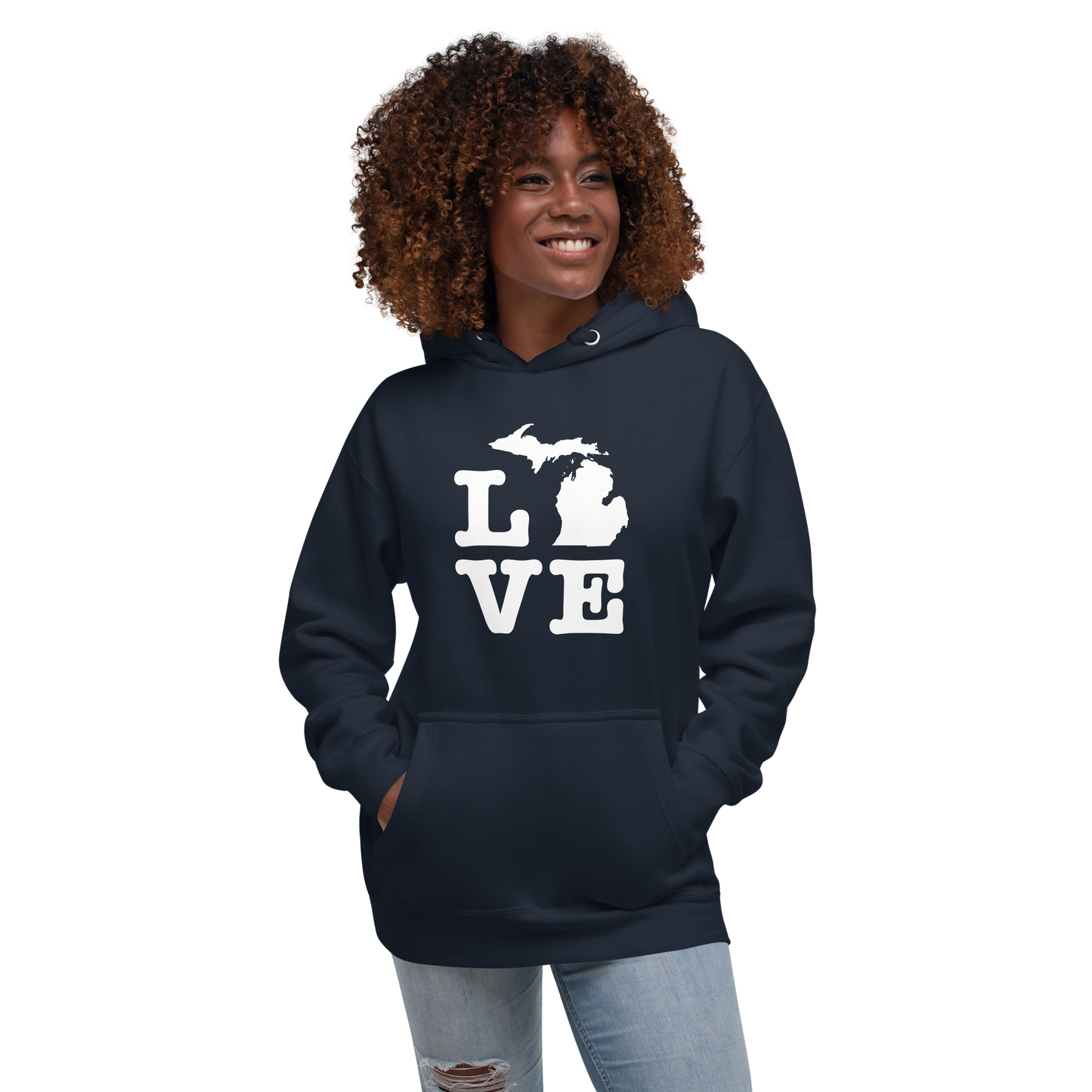 Michigan 'Love' Unisex Premium Hoodie (Typewriter Font w/MI Outline)