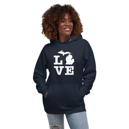 Michigan 'Love' Unisex Premium Hoodie (Typewriter Font w/MI Outline)