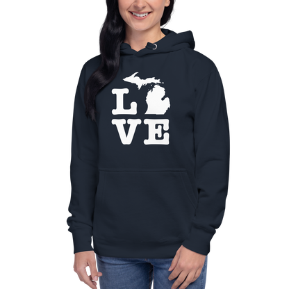 Michigan 'Love' Unisex Premium Hoodie (Typewriter Font w/MI Outline)