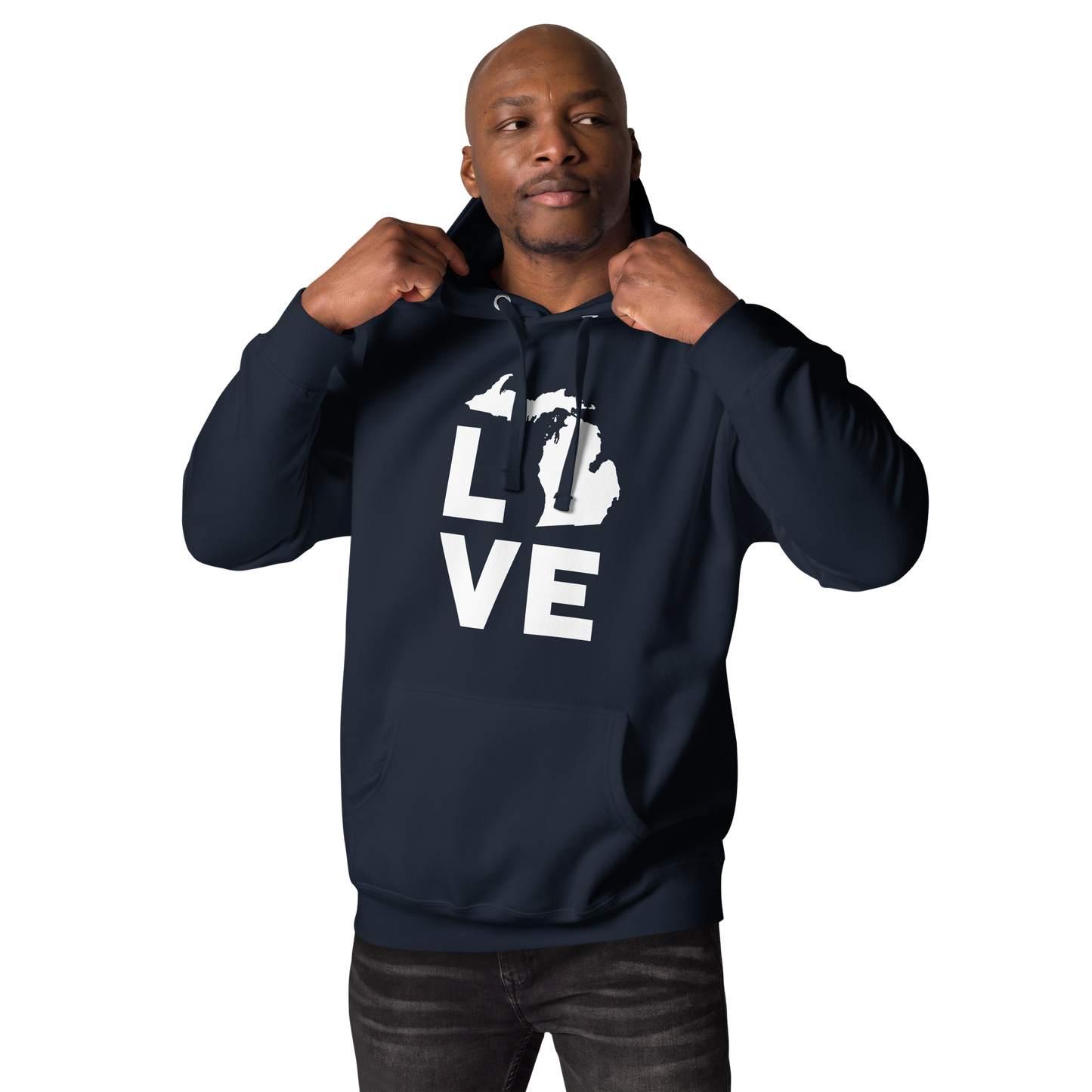 Michigan 'Love' Unisex Premium Hoodie (Geometric Sans Font w/MI Outline)