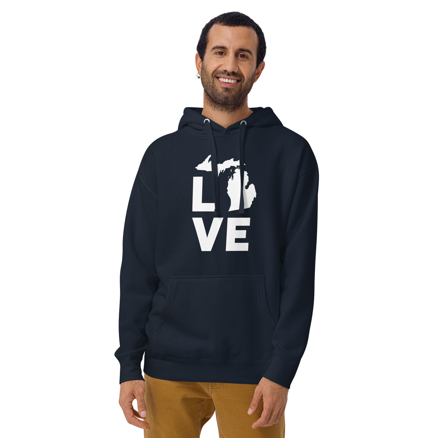 Michigan 'Love' Unisex Premium Hoodie (Geometric Sans Font w/MI Outline)