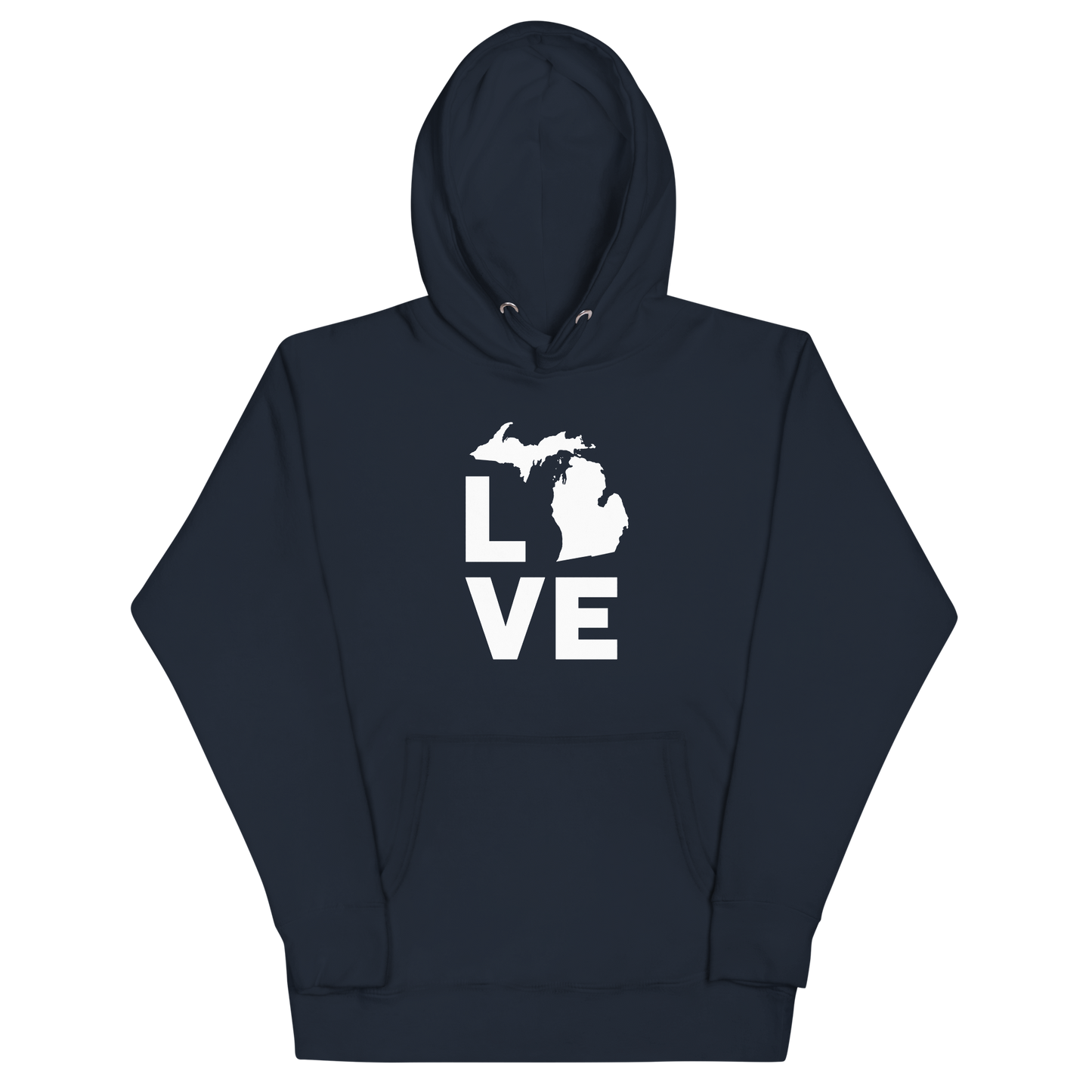 Michigan 'Love' Unisex Premium Hoodie (Geometric Sans Font w/MI Outline)