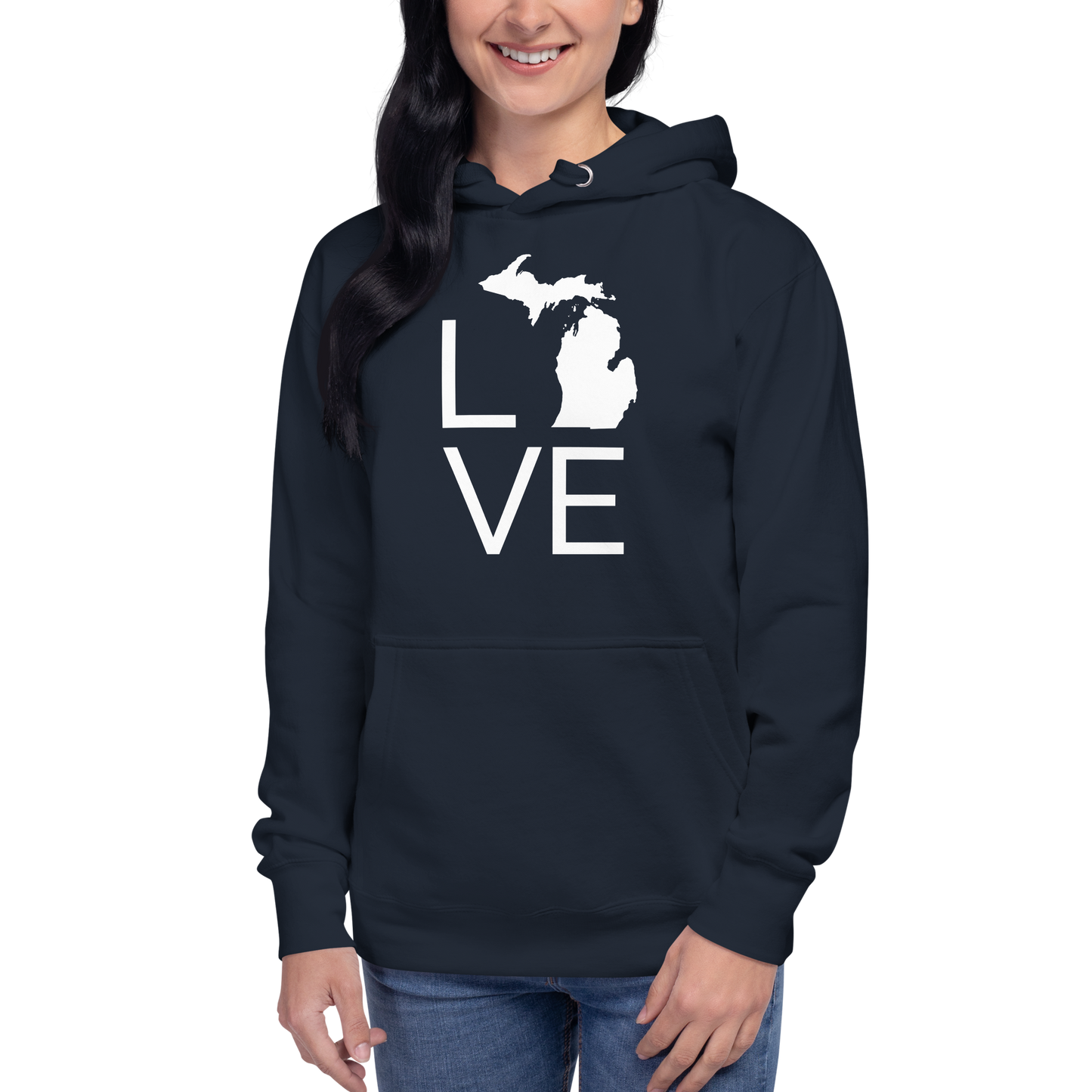 Michigan 'Love' Unisex Premium Hoodie (Thin Sans Font w/MI Outline)