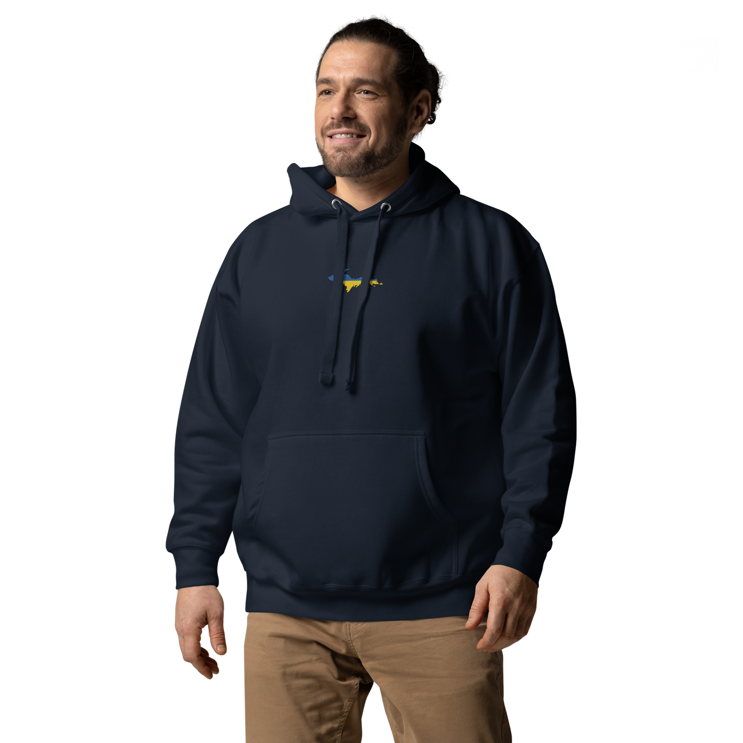 Michigan Upper Peninsula Hoodie (w/ Embroidered Ukraine Flag Outline) | Unisex Premium