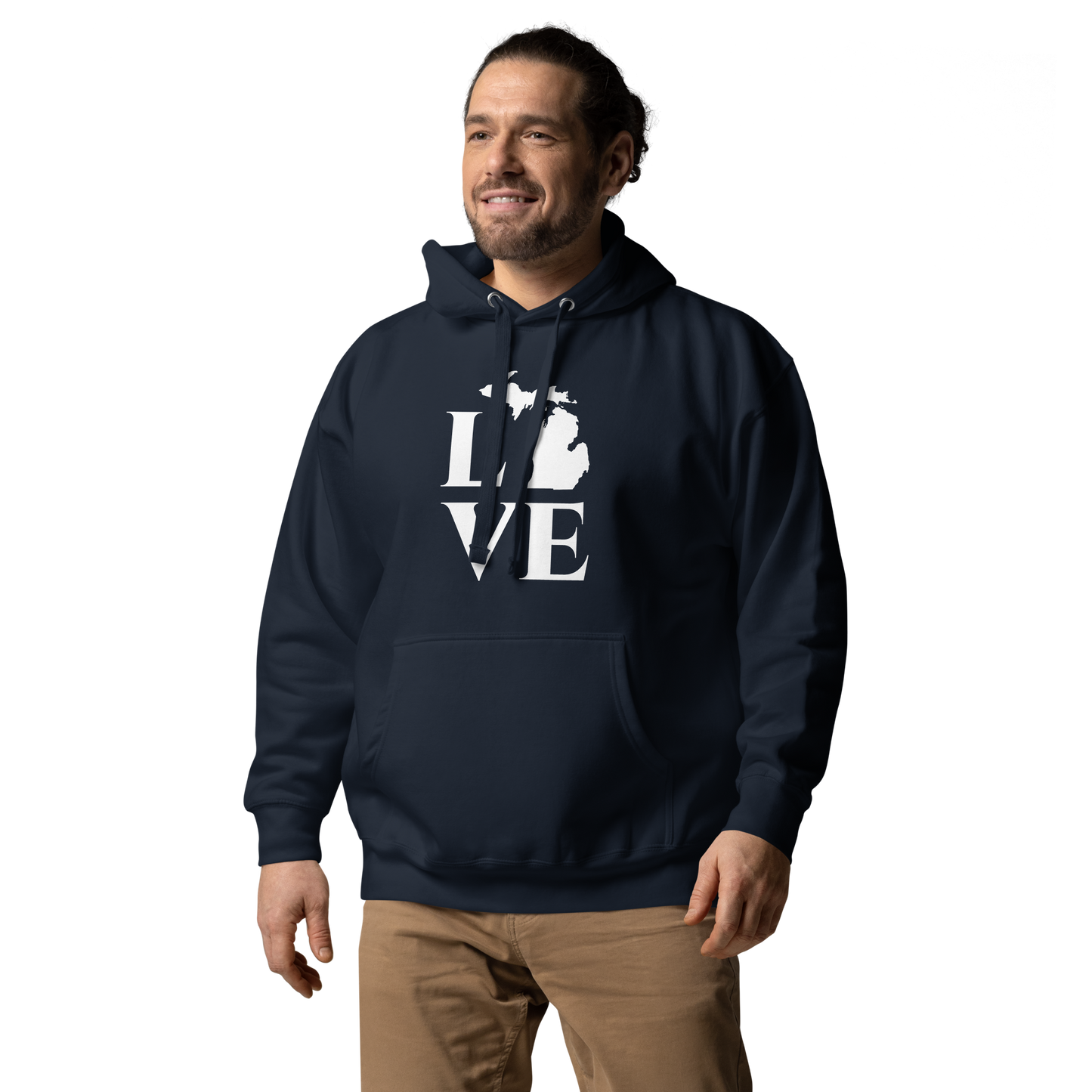 Michigan 'Love' Unisex Premium Hoodie (Classical Roman Font w/MI Outline)