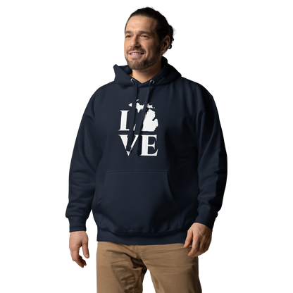 Michigan 'Love' Unisex Premium Hoodie (Classical Roman Font w/MI Outline)