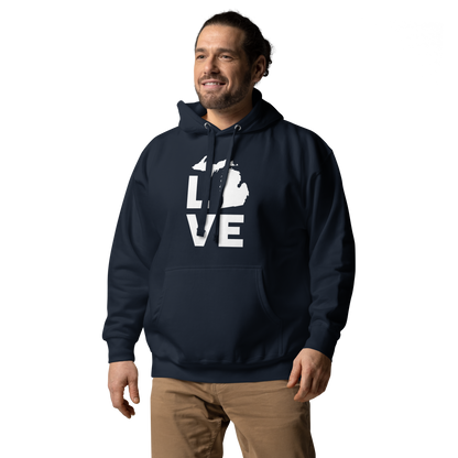 Michigan 'Love' Unisex Premium Hoodie (Geometric Sans Font w/MI Outline)