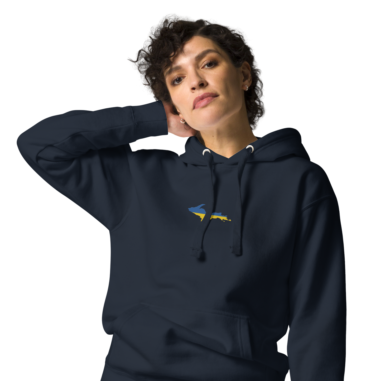 Michigan Upper Peninsula Hoodie (w/ Embroidered Ukraine Flag Outline) | Unisex Premium