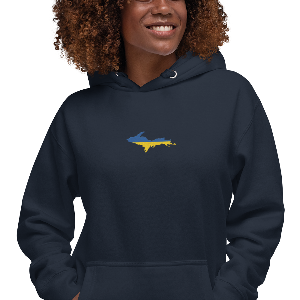 Michigan Upper Peninsula Hoodie (w/ Embroidered Ukraine Flag Outline) | Unisex Premium