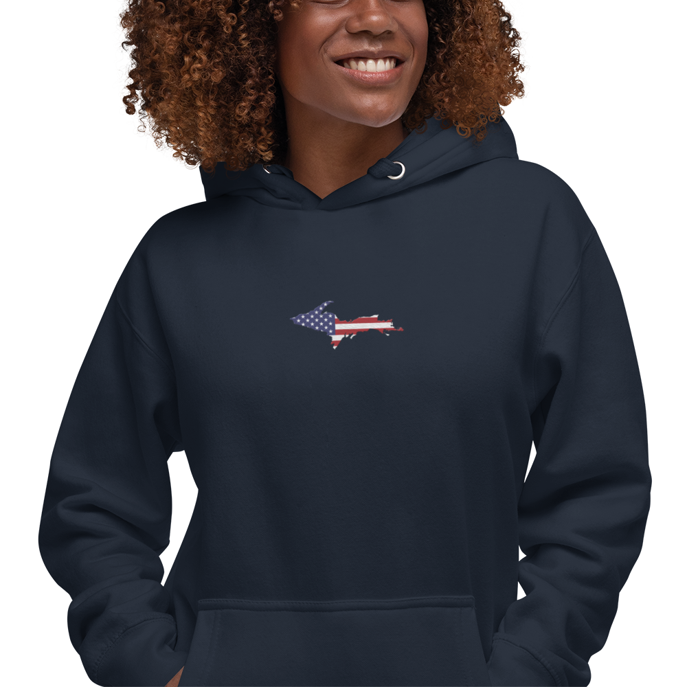 Michigan Upper Peninsula Hoodie (w/ Embroidered UP USA Flag Outline) | Unisex Premium