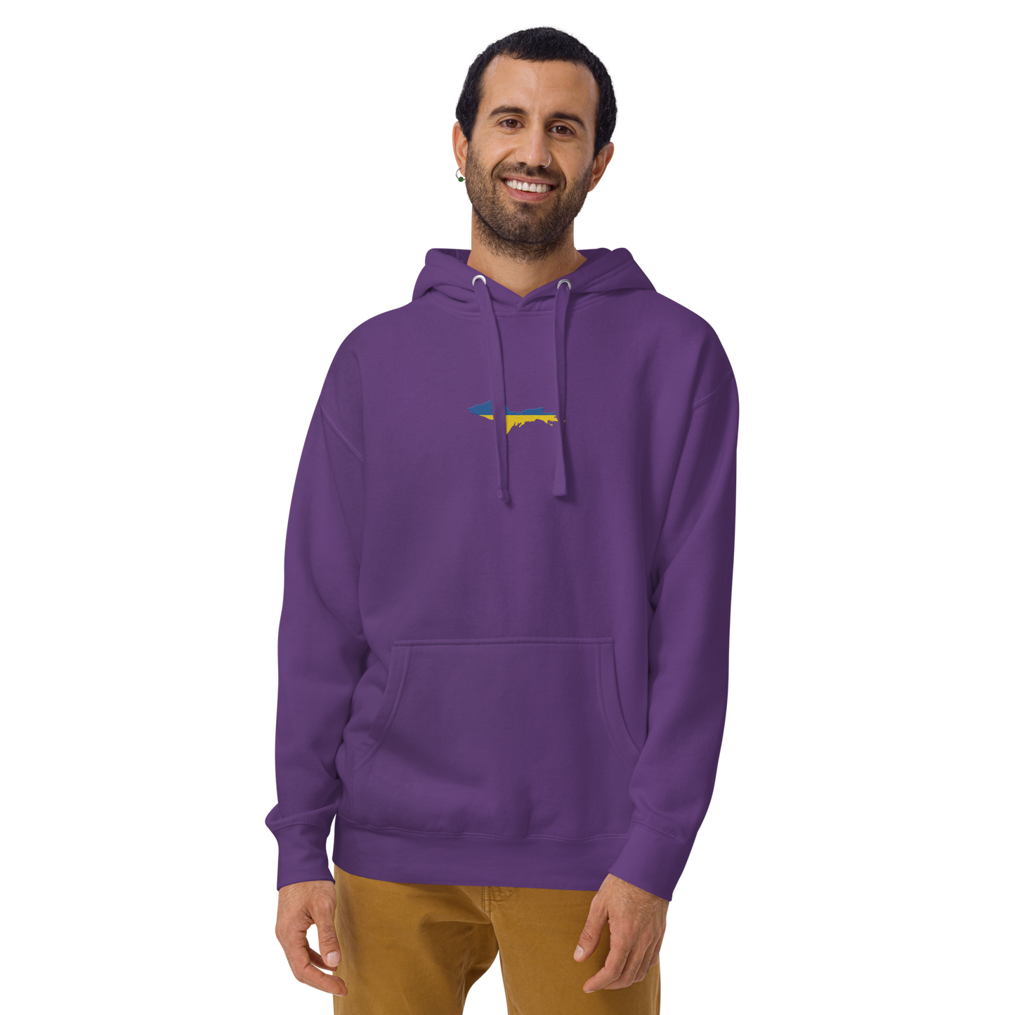 Michigan Upper Peninsula Hoodie (w/ Embroidered Ukraine Flag Outline) | Unisex Premium