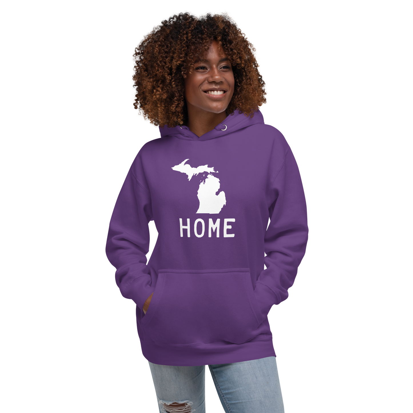 Michigan 'Home' Unisex Premium Hoodie (Licence Plate Font w/ MI Outline)