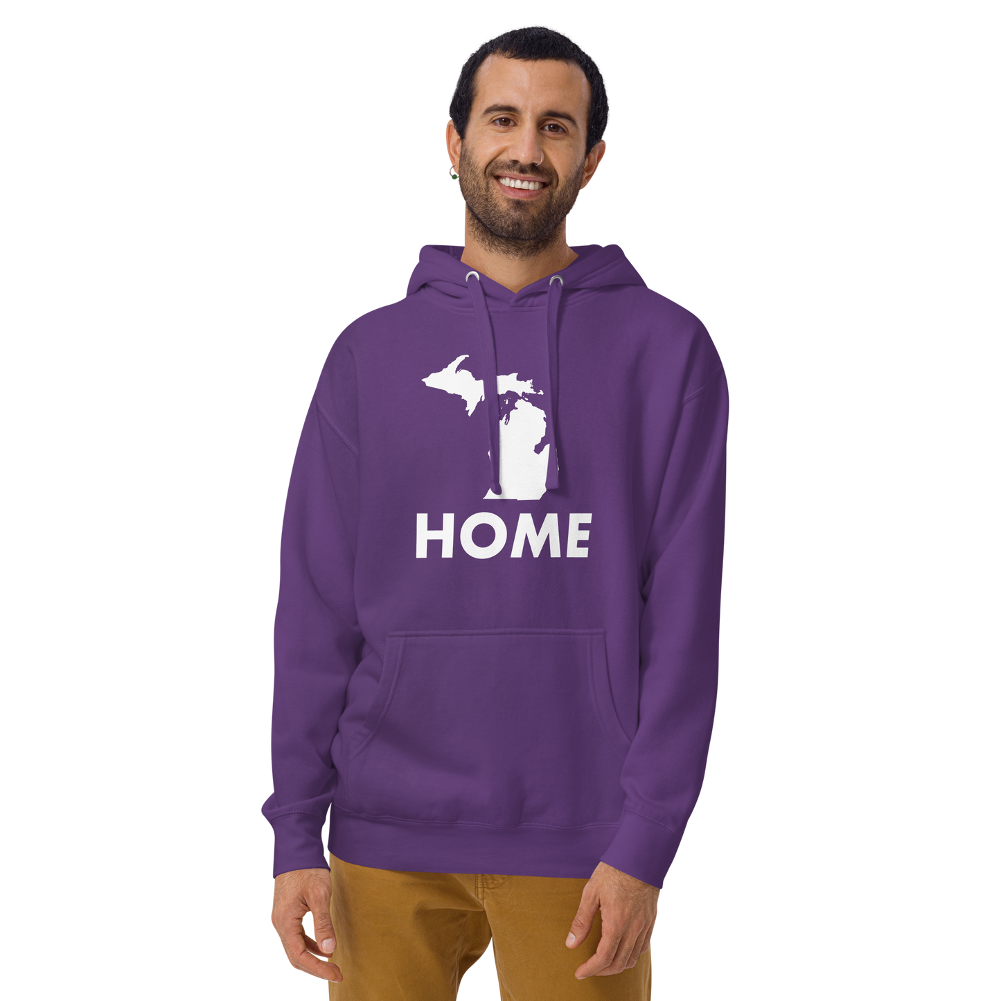 Michigan 'Home' Unisex Premium Hoodie (Geometric Sans Font w/ MI Outline)