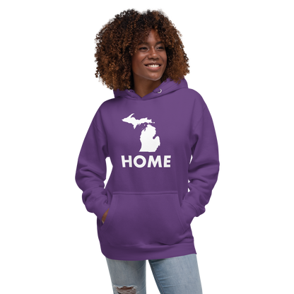 Michigan 'Home' Unisex Premium Hoodie (Geometric Sans Font w/ MI Outline)