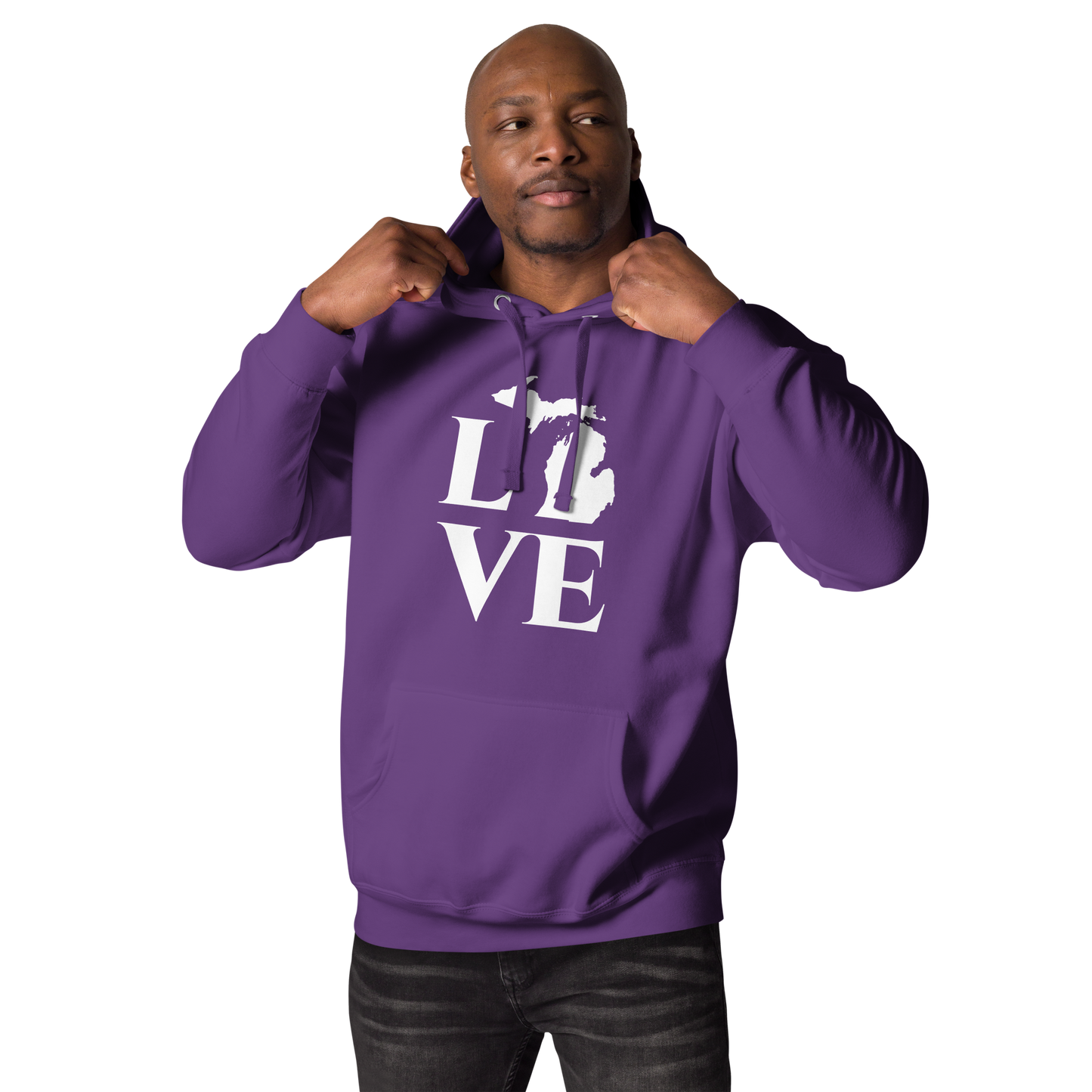 Michigan 'Love' Unisex Premium Hoodie (Classical Roman Font w/MI Outline)