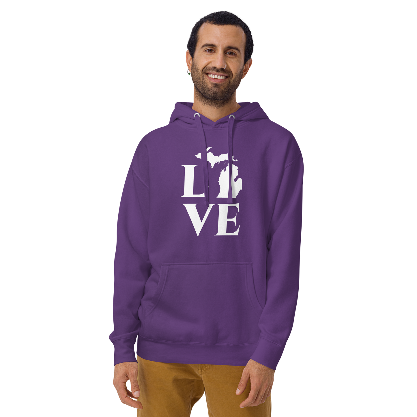 Michigan 'Love' Unisex Premium Hoodie (Classical Roman Font w/MI Outline)