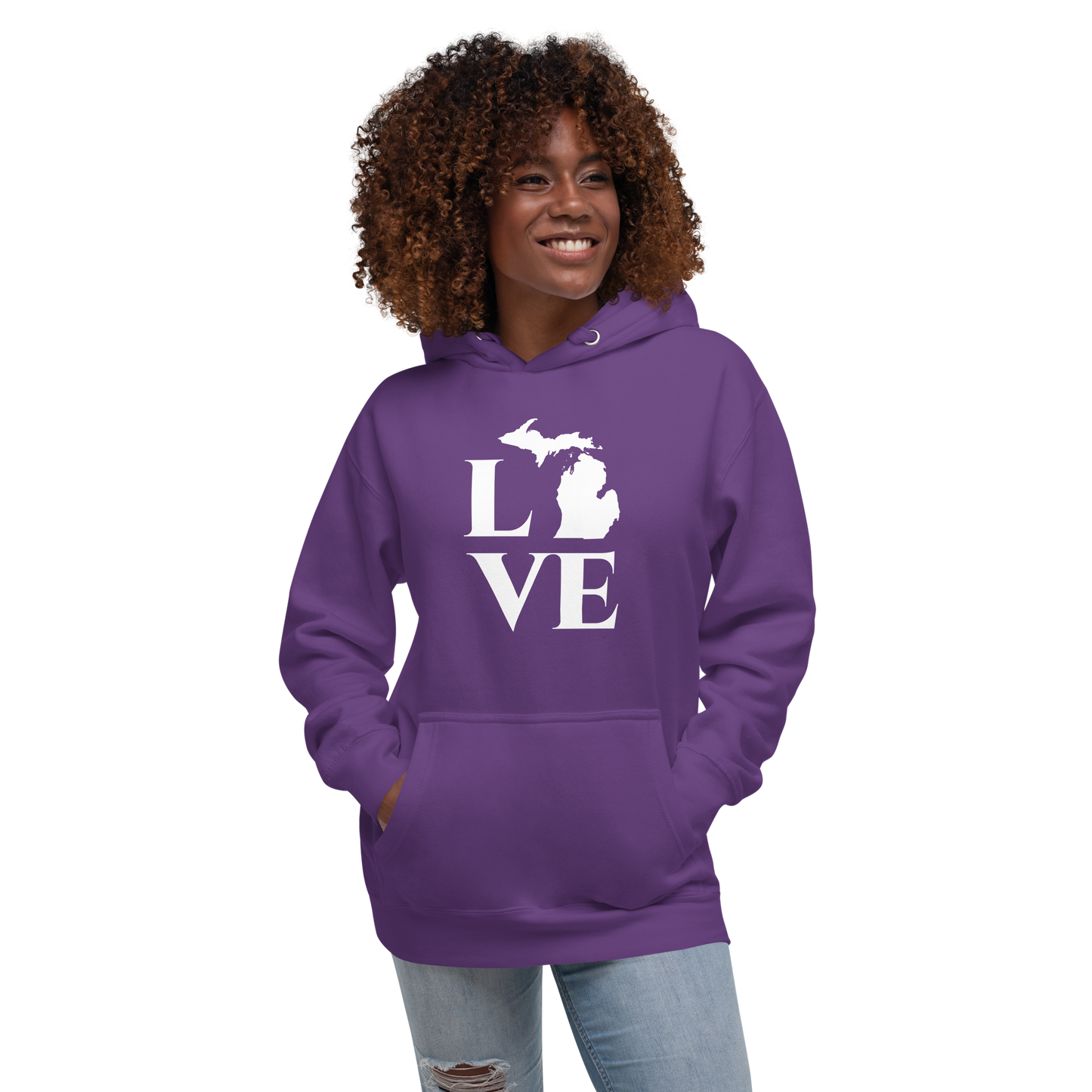 Michigan 'Love' Unisex Premium Hoodie (Classical Roman Font w/MI Outline)