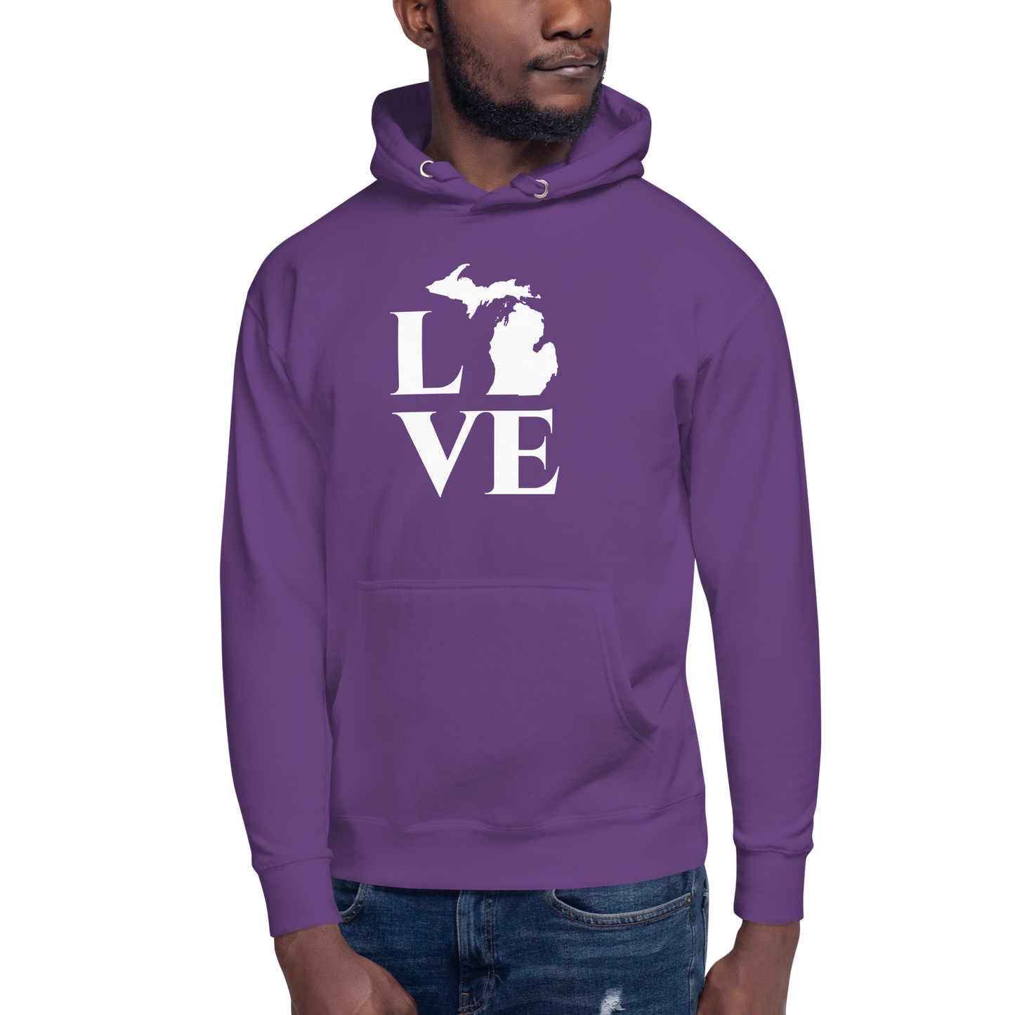 Michigan 'Love' Unisex Premium Hoodie (Classical Roman Font w/MI Outline)