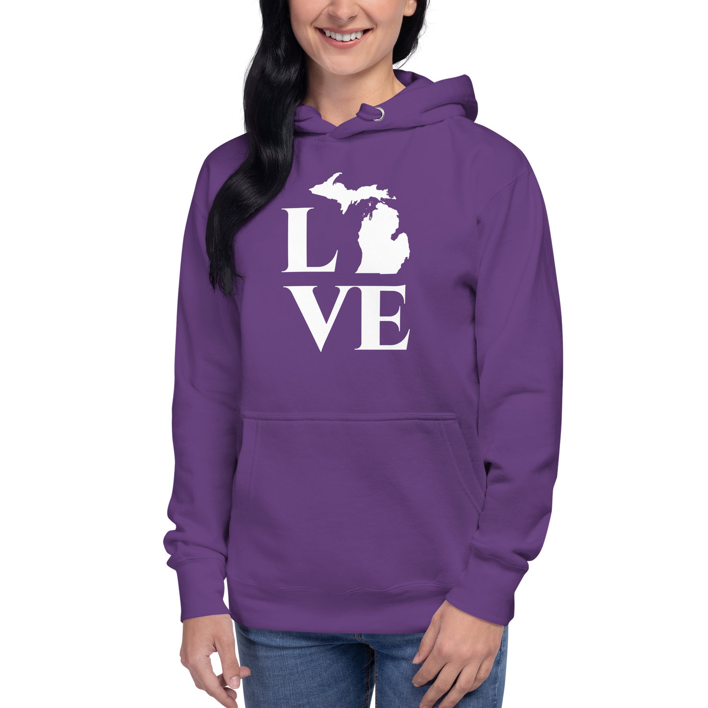 Michigan 'Love' Unisex Premium Hoodie (Classical Roman Font w/MI Outline)