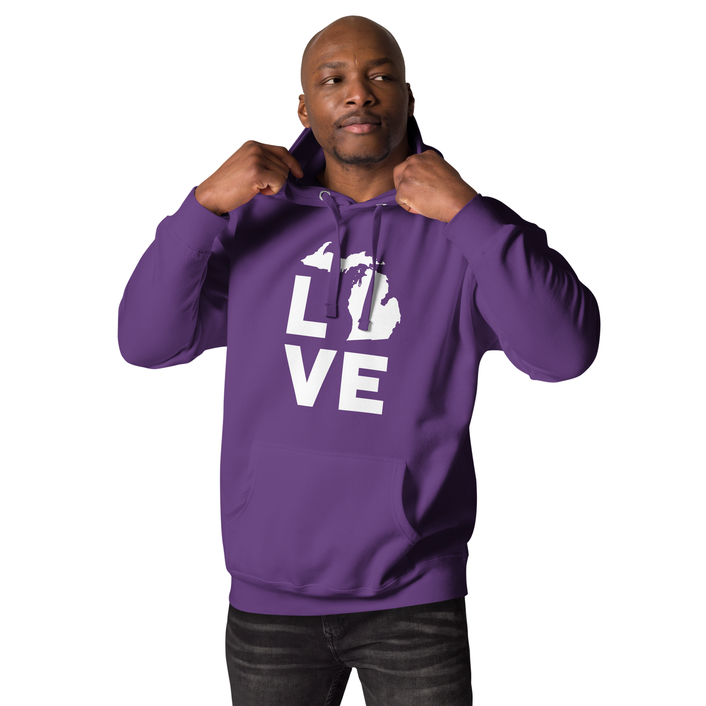 Michigan 'Love' Unisex Premium Hoodie (Geometric Sans Font w/MI Outline)