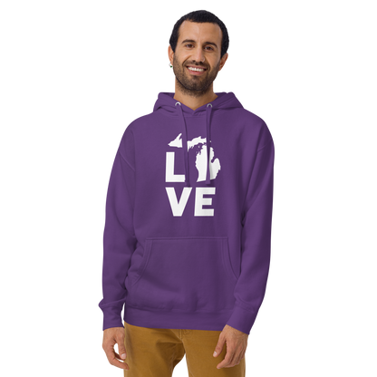 Michigan 'Love' Unisex Premium Hoodie (Geometric Sans Font w/MI Outline)