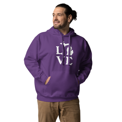 Michigan 'Love' Unisex Premium Hoodie (Woodcut Font w/MI Outline)