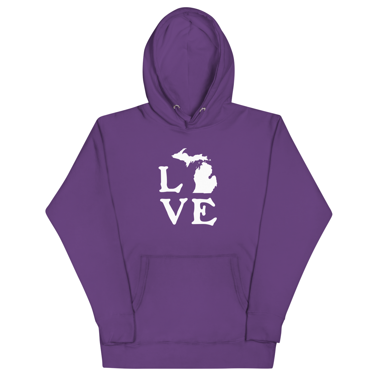 Michigan 'Love' Unisex Premium Hoodie (Woodcut Font w/MI Outline)