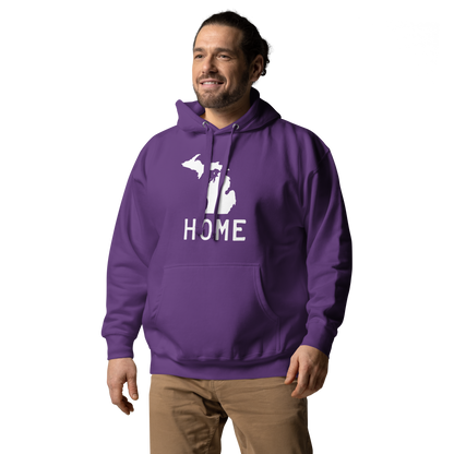 Michigan 'Home' Unisex Premium Hoodie (Licence Plate Font w/ MI Outline)