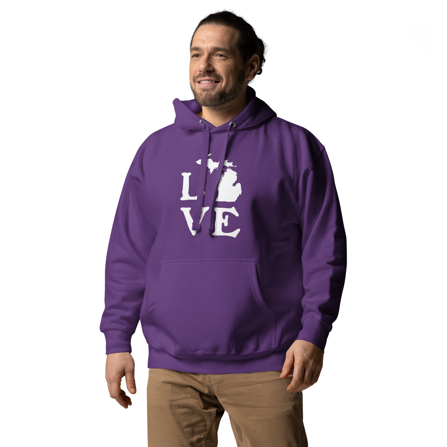 Michigan 'Love' Unisex Premium Hoodie (Woodcut Font w/MI Outline)