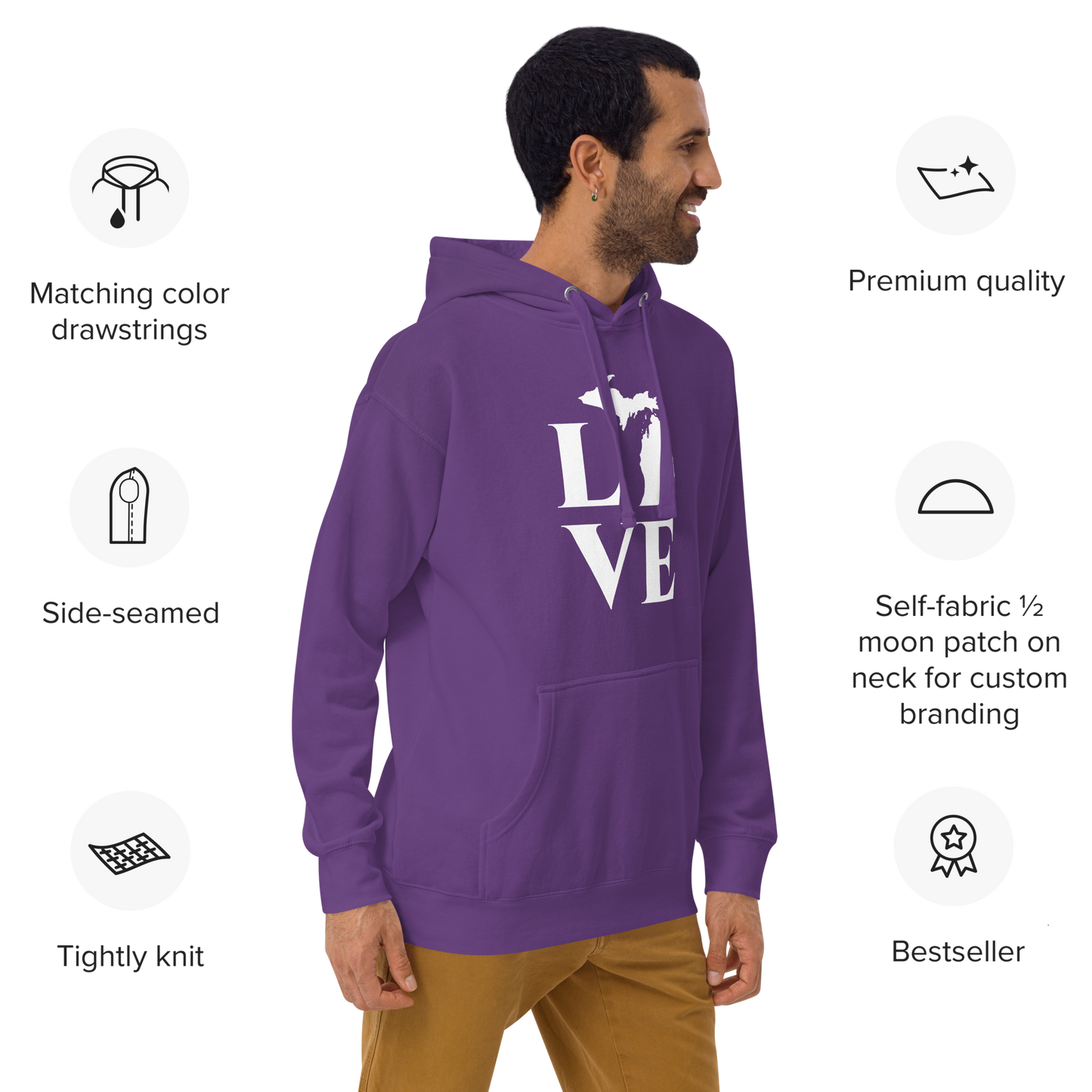 Michigan 'Love' Unisex Premium Hoodie (Classical Roman Font w/MI Outline)