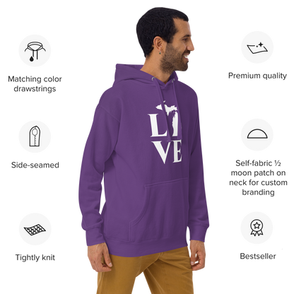 Michigan 'Love' Unisex Premium Hoodie (Classical Roman Font w/MI Outline)